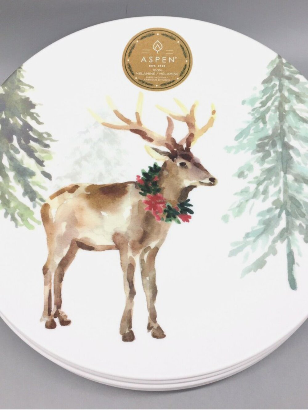 5 pc Aspen Home Reindeer Melamine Dinner Plates